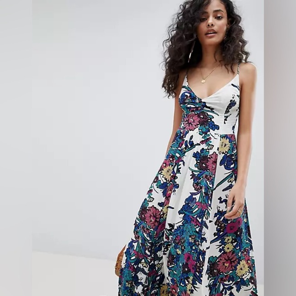 Free People Through The Vine Printed Maxi Slip Dress Ivory Combo Floral Size S - Picture 9 of 16